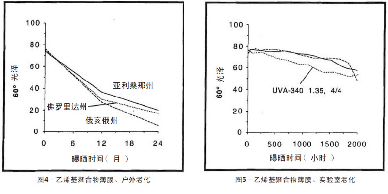 藍(lán)色乙烯基聚合物薄膜自然老化、實(shí)驗(yàn)室老化結(jié)果